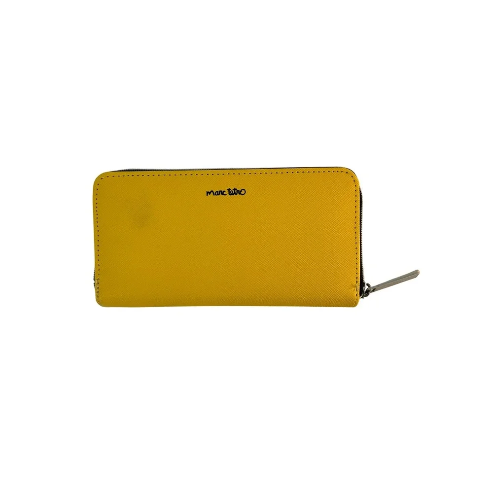 Marc Tetro Boston Terrier Wallet Yellow Zip Around Saffiano PVC‎